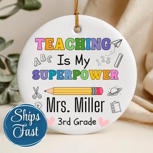 Personalized Teacher Ornament for Christmas, Custom Teacher Name Gift, Thank you Teacher Gift from Student, Best Teacher Christmas Ornament