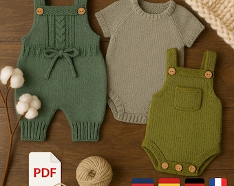 Conjunto de patrones de tejido para mameluco de bebé / Conjunto para recién nacido DIY (Descarga PDF)