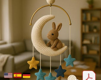 Crochet Baby Mobile Pattern | Moon, Stars, Bunny Amigurumi (PDF Pattern)