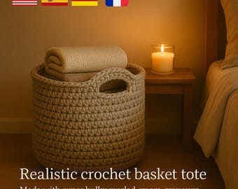 Patrón de cesta de ganchillo para almacenamiento en el hogar - PDF en 4 idiomas
