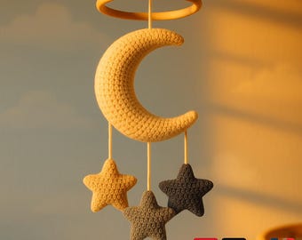 Crochet Baby Mobile PDF Pattern (4 Languages) | Moon & Stars Nursery Mobile | DIY | Baby Shower