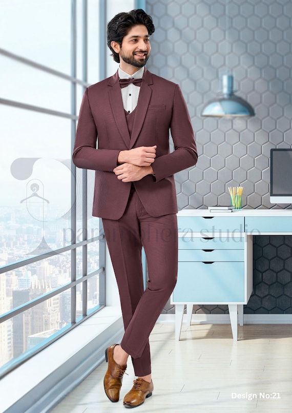 Mens 3 Piece Suit Wedding Slim Fit | Custom Tailored Wool Blend Suit | Groom Suit | Formal Wedding Suit for Men Made to Measure