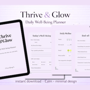 Planificador diario de bienestar Thrive & Glow / Planificador diario de bienestar y autocuidado imprimible / Rastreador de energía y estado de ánimo / Atención plena / Descarga instantánea