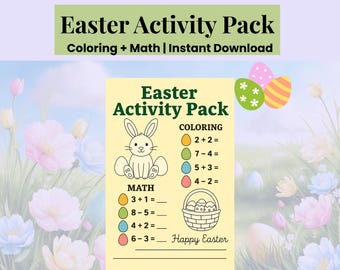 Easter Math and Coloring Activity Pack | Kids Math + Coloring Worksheet | Bunny Printable (PDF) | US Letter + A4 Instant Download