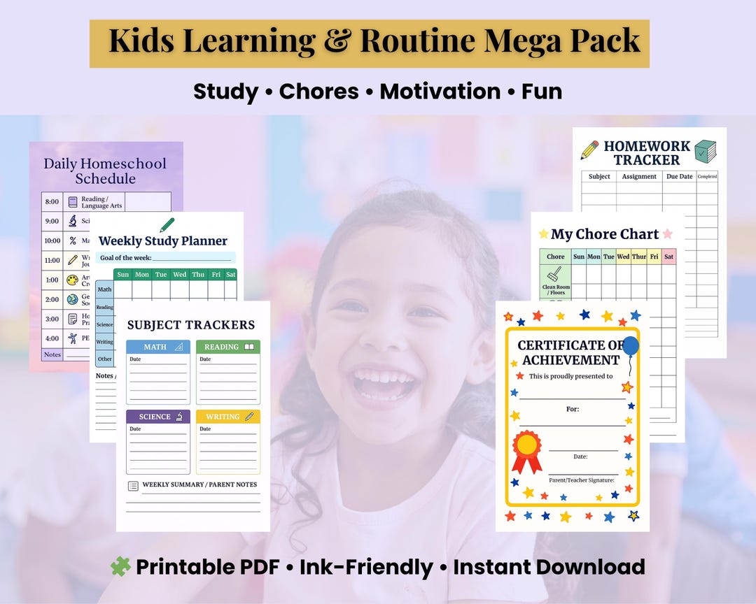 Kids Learning & Routine Mega Pack | Homeschool Printable Planner ...