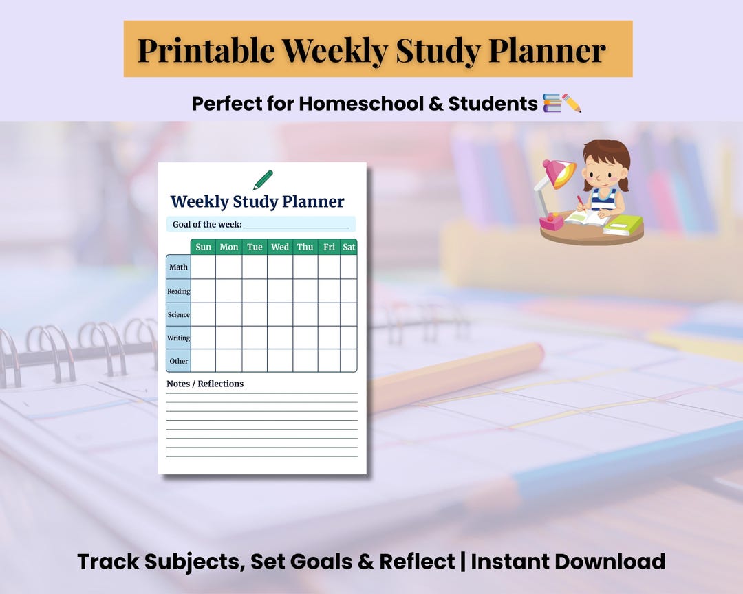 Printable Weekly Study Planner | Student Schedule Tracker | Homeschool ...
