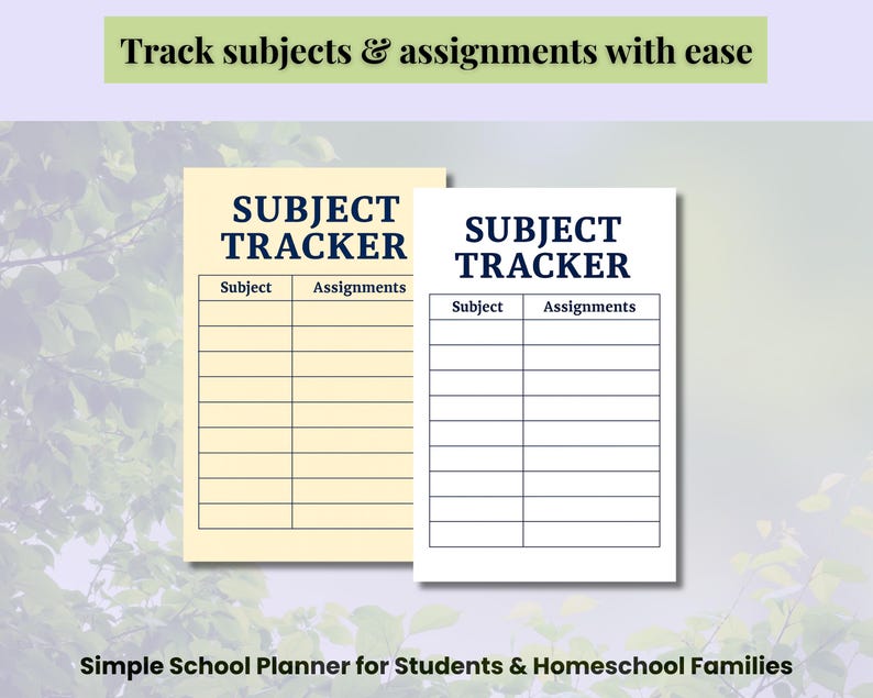 Subject Tracker Pdf Subject Tracker Printable | Homework & Study Planner | School ...