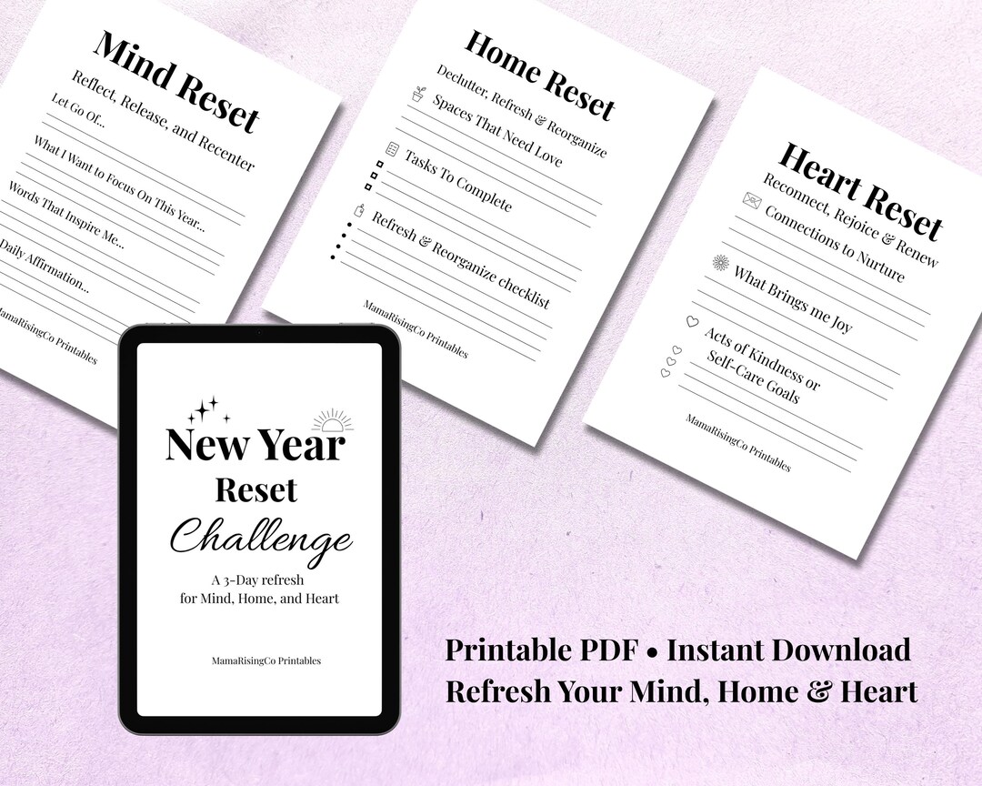 New Year Reset Challenge Printable | 3-day Mind Home Heart Refresh ...