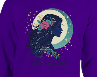 Moon Goddess Sweatshirt – Unisex Celestial Graphic Pullover, Astrology Lunar Sweater, Witchy Boho Gift Clothing