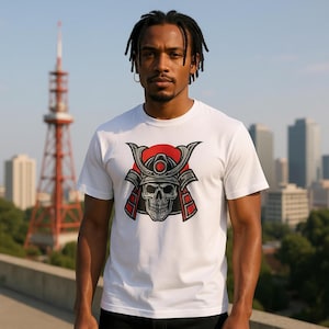 Samurai Skull Graphic T-Shirt: Gothic Japanese Warrior Tee