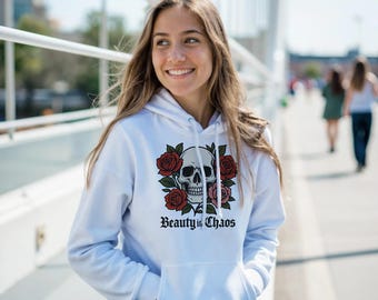 Rose Graphic Hoodie: Unisex Gothic Floral Pullover Sweatshirt