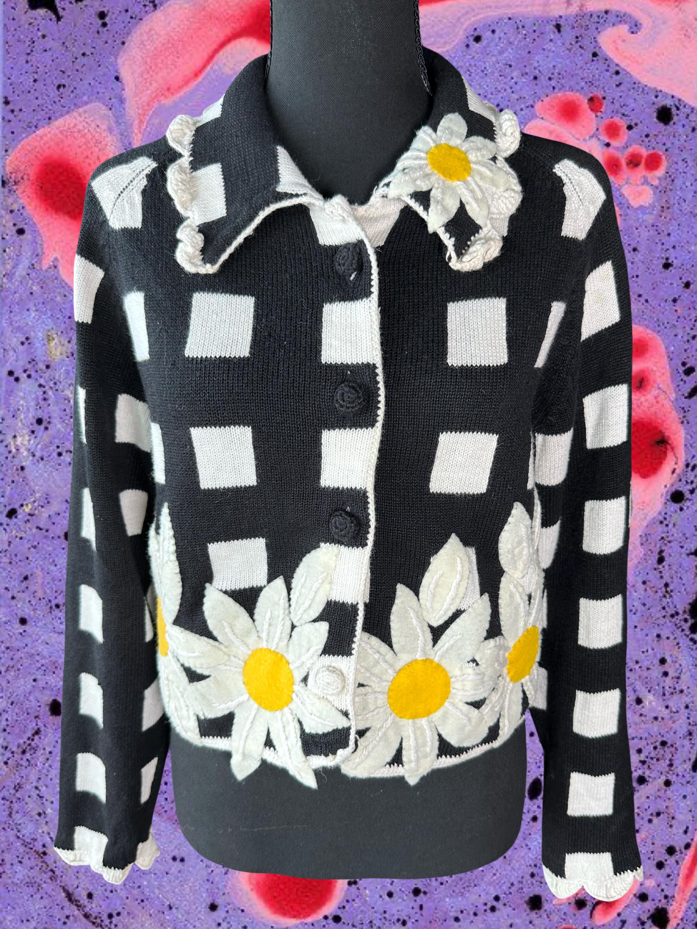 【マイケルサイモン】Michael Simon 蝶モチーフ　ビーズ刺繍 希少✨michael simon 立体蝶花ビーズ刺繍総柄前開きニットカーデ 黒