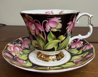 Vintage kop en schotel Royal Albert-kan plant Bone China, Engeland 1975