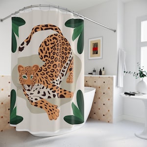 Leopard Print Shower Curtains, Wild Animal Bathroom Decor, Safari Jungle Theme Bath Curtain, Spotted Cat Waterproof Bath Decor, Exotic