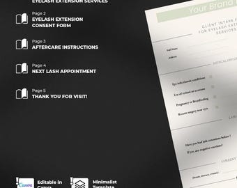 Eyelash Extension Forms Bundle: Client Intake, Consent, Aftercare (Canva Template PDF)
