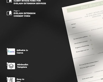 Eyelash Extension Client Forms: Intake & Consent, Editable Canva Template (PDF Download)