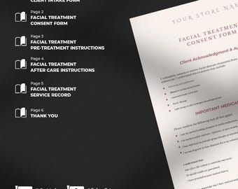 Editable Facial Treatment Forms Bundle: MedSpa Client Intake, Consent, Aftercare (Canva PDF Digital Download)