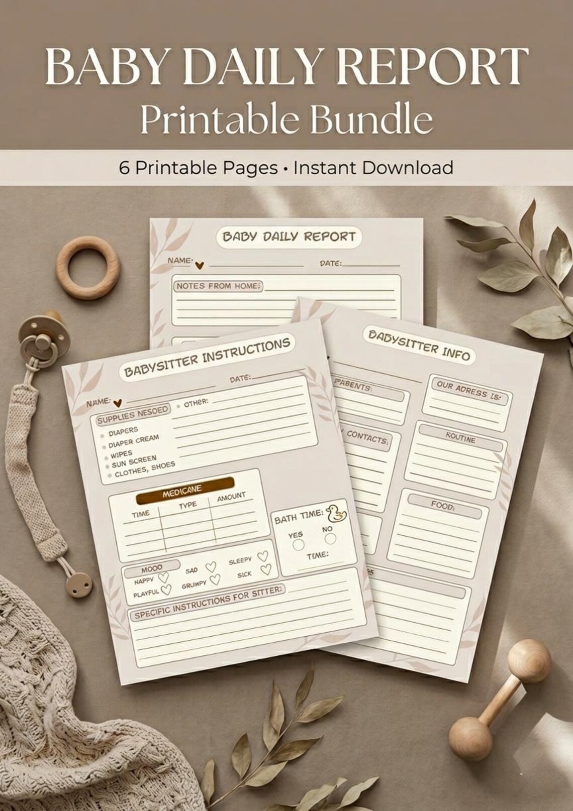 Baby Daily Report Printable Bundle, Babysitter Log, Nanny Tracker (PDF ...