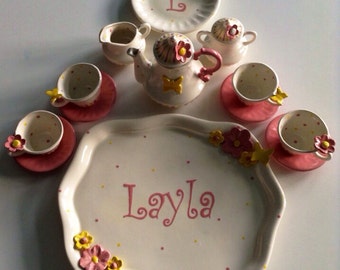 Pink&yellow Butterflies Personalized child’s tea set