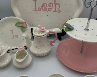 Pink petals child’s personalized tea party set