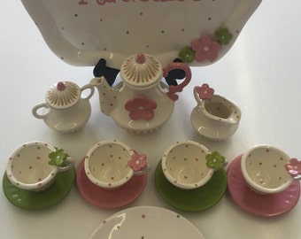 Pink&Lime Petals childs personalized tea party set