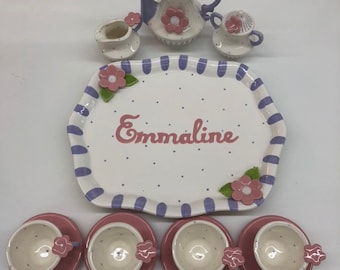 Pink petals & lavender strips Childs Personalized Tea set