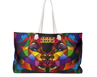 Bolso de fin de semana con diseño de vidrieras coloridas y amor propio para almas creativas