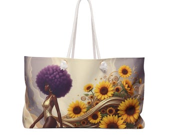 Sunflower Soul Weekender Bag Afro Woman with Purple Afro Travel Tote