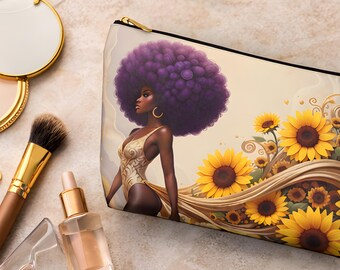 Golden Sunflower Goddess Makeup Bag