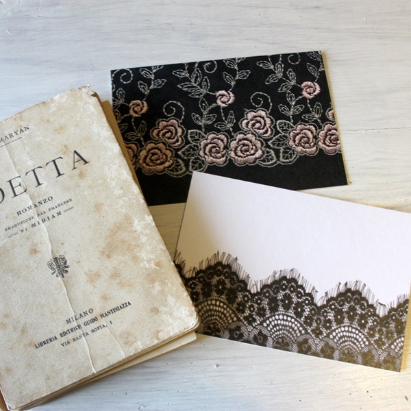 SALE - Vintage inspired, black lace and butterflies, The Flavour of Night - Set of 8 postcards