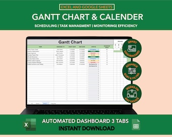 Gantt Chart Project Management Template, Google Sheets & Excel (Digital)