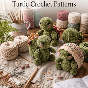 3-i-1-paket med virkmönster för sköldpaddor | Sött kawaii amigurumimönster | Virkade gosedjur | Nybörjarvänligt | Direkt PDF-nedladdning