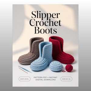 Crochet Pattern Slipper Boot with Soles PDF | Cozy House Slippers | Beginner Friendly Instant Download | women’s booties