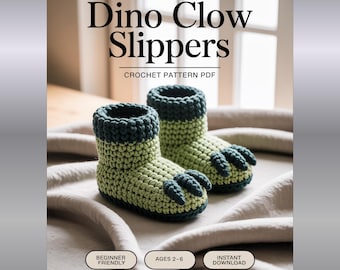 Crochet Pattern Dino Clow Slippers Boot with Soles PDF | Cozy House Slippers | Beginner Friendly | Instant Download