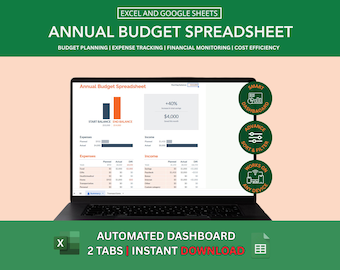 Ultimate Annual Budget Spreadsheet Google Sheets, Excel Template Monthly Financial Planner, Expense Debt Tracker and Bill Calendar Tracker