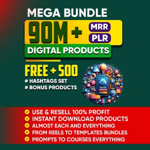 90 miljoner mega PLR MRR-paket för passiv inkomst | Master återförsäljningsrättigheter | Ultimat affärspaket med digitala produkter
