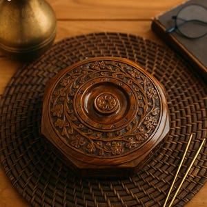 Trälåda med chapati | Handgjord rotilåda med lock | Indisk roti dabba | Förvaringsbehållare för snidat bröd | Rustikt kök och inflyttningspresent