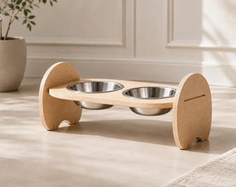 Wooden Pet Feeder, Stainless Steel Bowls for Cats and Dogs, Indoor Pet Bowls