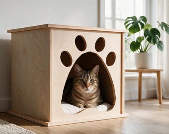 Modern Plywood Pet House, Indoor Cat & Dog House, Luxury Wooden Pet Furniture