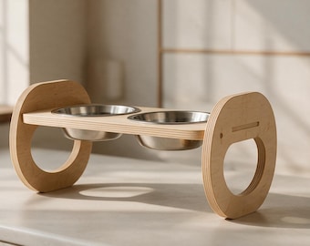 Wooden Pet Feeder, Stainless Steel Bowls for Cats and Dogs, Indoor Pet Bowls
