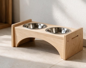 Wooden Pet Feeder, Stainless Steel Bowls for Cats and Dogs, Indoor Pet Bowls