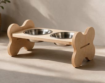 Wooden Pet Feeder, Stainless Steel Bowls for Cats and Dogs, Indoor Pet Bowls
