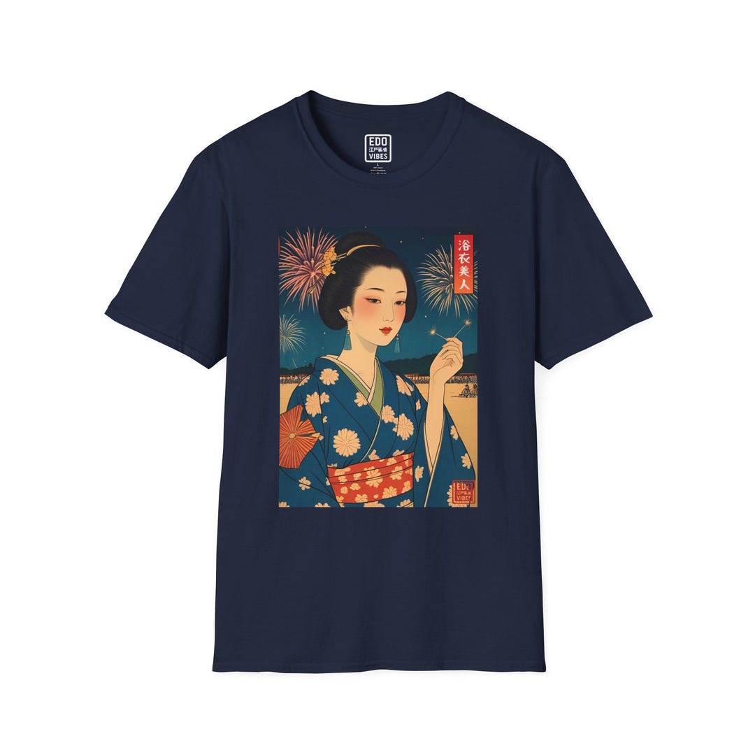 JSF 浮世絵 Tシャツ HANABI [18]、浮世絵サマーユニセックスソフトスタイルTシャツ、日本