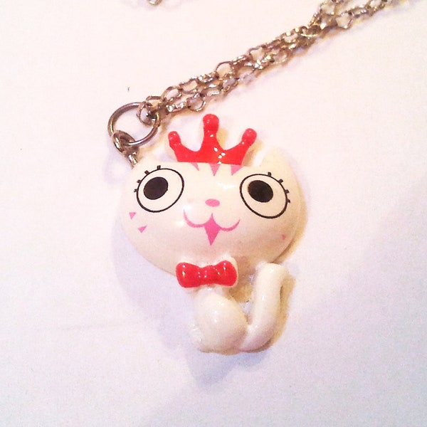 cute queen princess kitty cat charm resin pendant Cool Emo Kawaii small heart link chain necklace