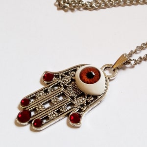 Collar con colgante de mano de Hamsa judía, estilo gótico steampunk, con dije de mal de ojo