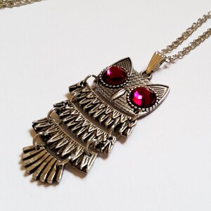 Night watch - Gothic Steampunk silver Swarovski Crystal Fuchsia dark pink eyed owl charm pendant necklace