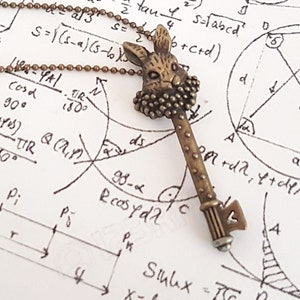 Collar con colgante de llave de bronce estilo steampunk gótico con dije de conejo y flores