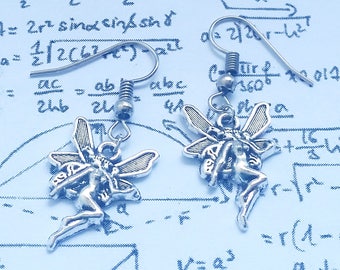 Pendientes colgantes de plata con forma de ángel hada y campanilla