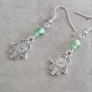 Traditional Evil Eye Hamsa Hand Jewish Hebrew dangle earrings
