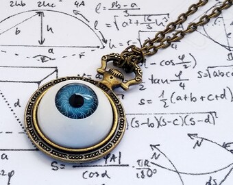 Watching You - Gothic Steampunk pocket watch base blue eye ball cabochon charm pendant necklace